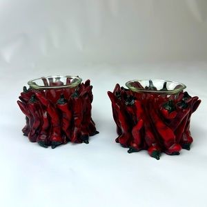 Chili Pepper Votive Candle Holders with Glass Inserts. Includes 2.